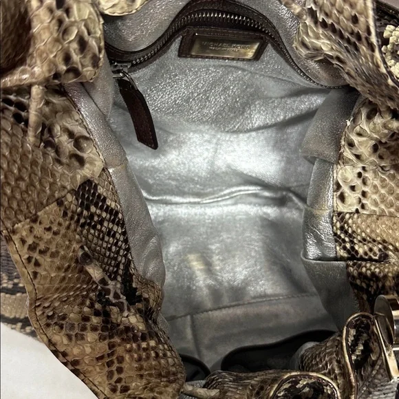 MICHAEL KORS Authentic Natural Brown Python Rehearsal Drawstring Shoulder Bag